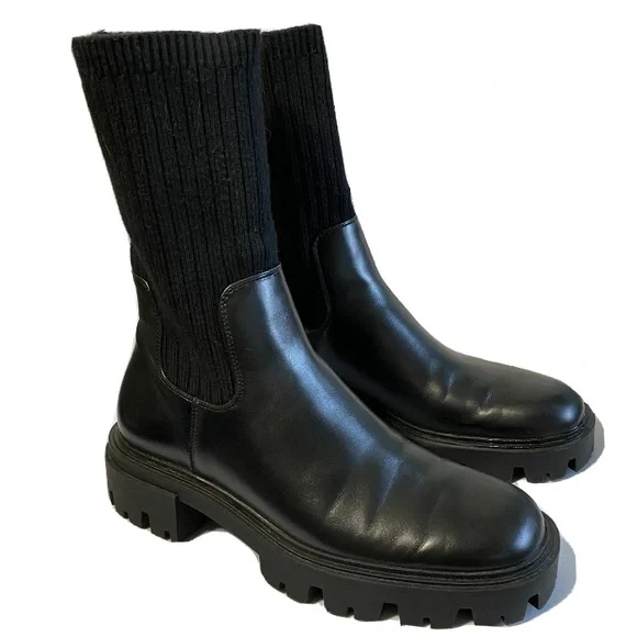 ZARA Lug Sole Chelsea Sock Boot In Black - Picture 3 of 8